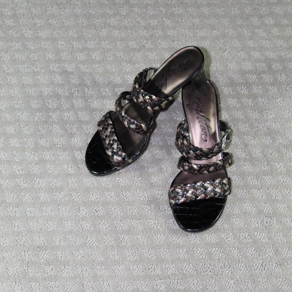 Brighton Size 7N Tress Tri Color Woven Leather Mules